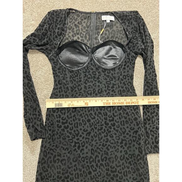 NEW Meshki black seara devore long sleeve corset top leopard mini dress size XL - Picture 5 of 10